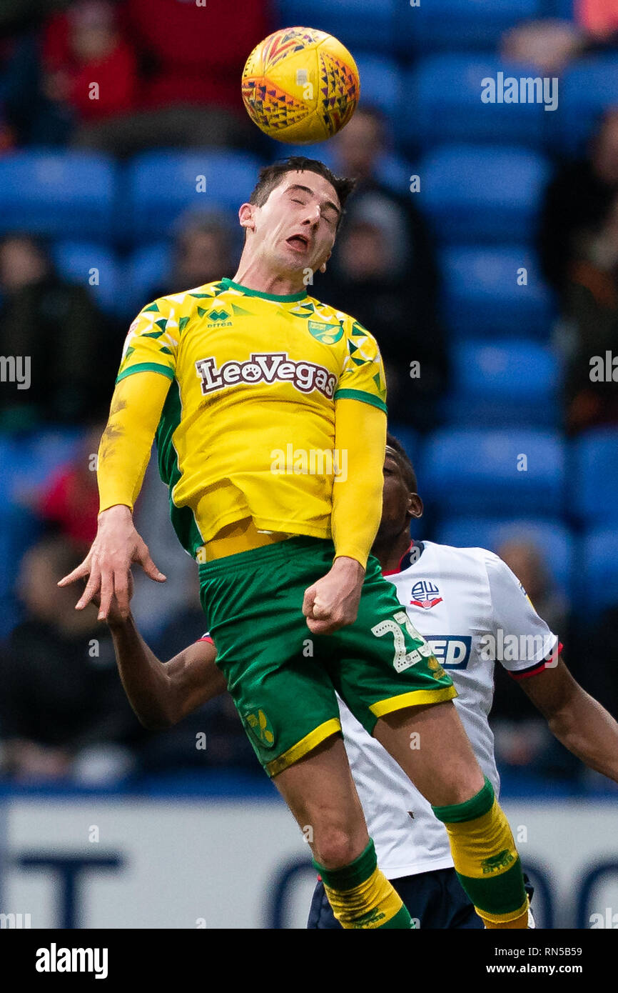 Norwich City Kenny McLean en action pendant le match 16 février 2019, le stade de l'Université de Bolton, Bolton, Angleterre ; Sky Bet Championship, Bolton Wonderers vs Norwich City ; Credit : Terry Donnelly /News Images images Ligue de football anglais sont soumis à licence DataCo Banque D'Images