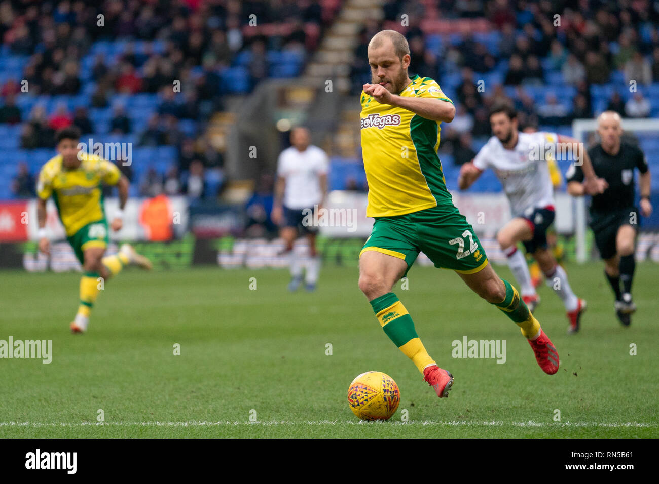 Norwich City Teemu Pukki en action pendant le match 16 février 2019, le stade de l'Université de Bolton, Bolton, Angleterre ; Sky Bet Championship, Bolton Wonderers vs Norwich City ; Credit : Terry Donnelly /News Images images Ligue de football anglais sont soumis à licence DataCo Banque D'Images