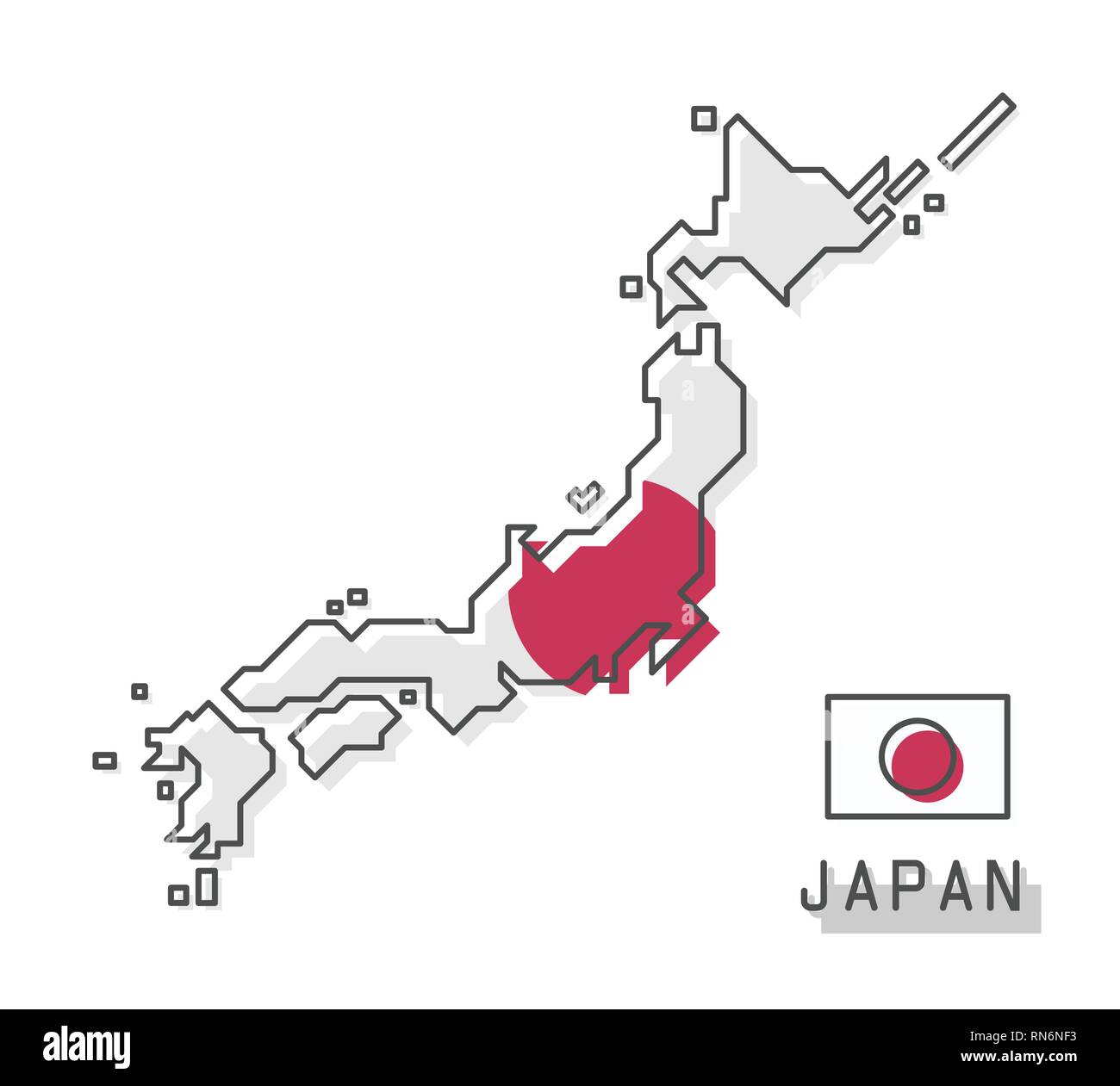 Carte du Japon et d'un drapeau . Ligne simple moderne design dessin animé . Vector . Illustration de Vecteur