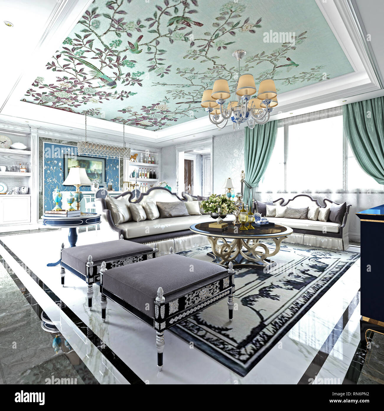 Rendu 3D post modern living room Banque D'Images