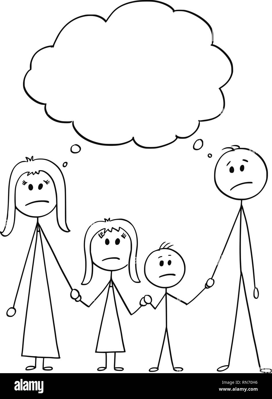 Caricature de famille, couple de l'homme et de la femme et deux enfants avec bulle vide Illustration de Vecteur