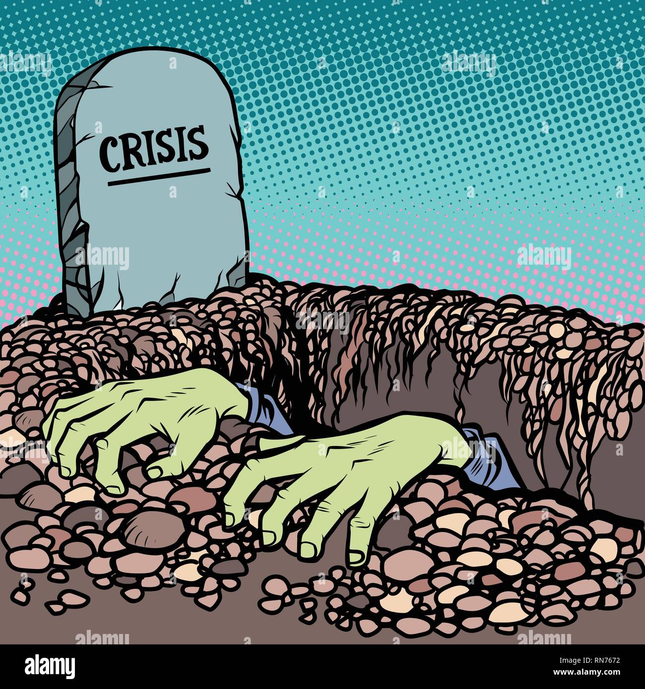 Le cadavre est choisi à partir d'une crise grave. Affaires et économie Psychologie Zombie. Comic cartoon retro pop art dessin illustration vectorielle Illustration de Vecteur