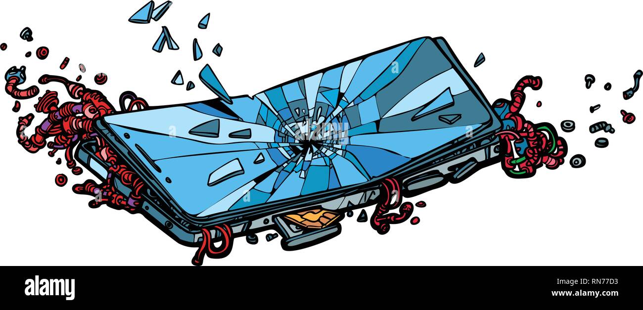 Pour téléphone intelligent écran cassé. isoler sur fond blanc Comic