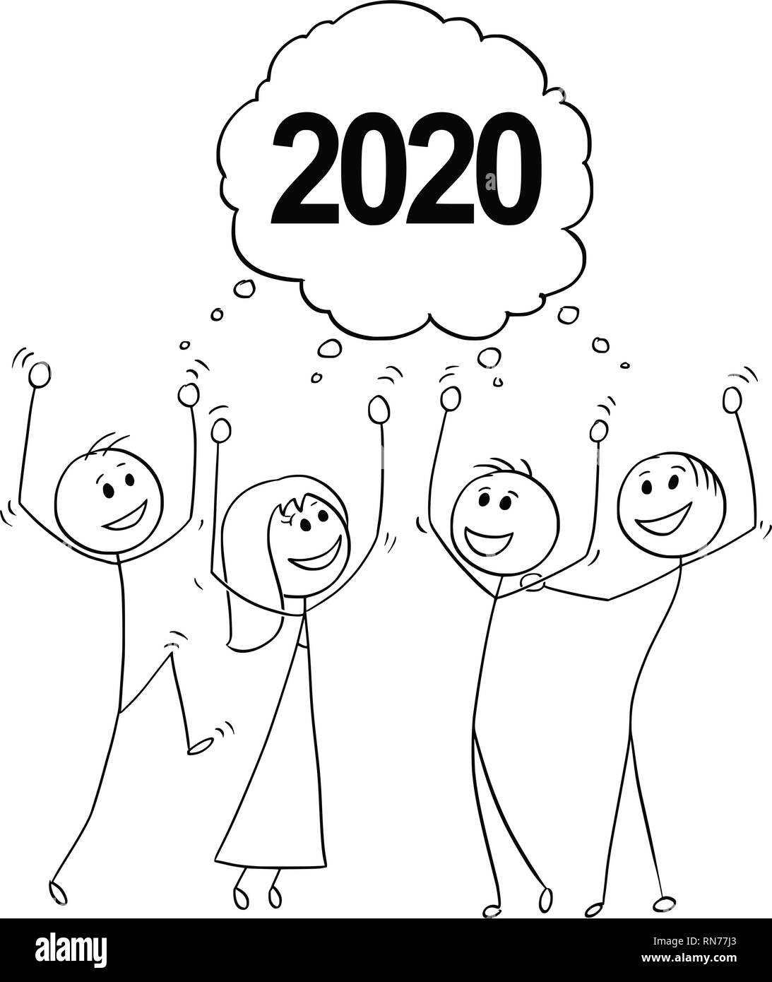 Caricature de groupe de gens d'affaires de célébrer la Nouvelle Année 2020 Illustration de Vecteur