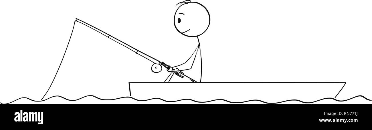 Caricature de pêcheur La pêche en bateau ou Dory Illustration de Vecteur