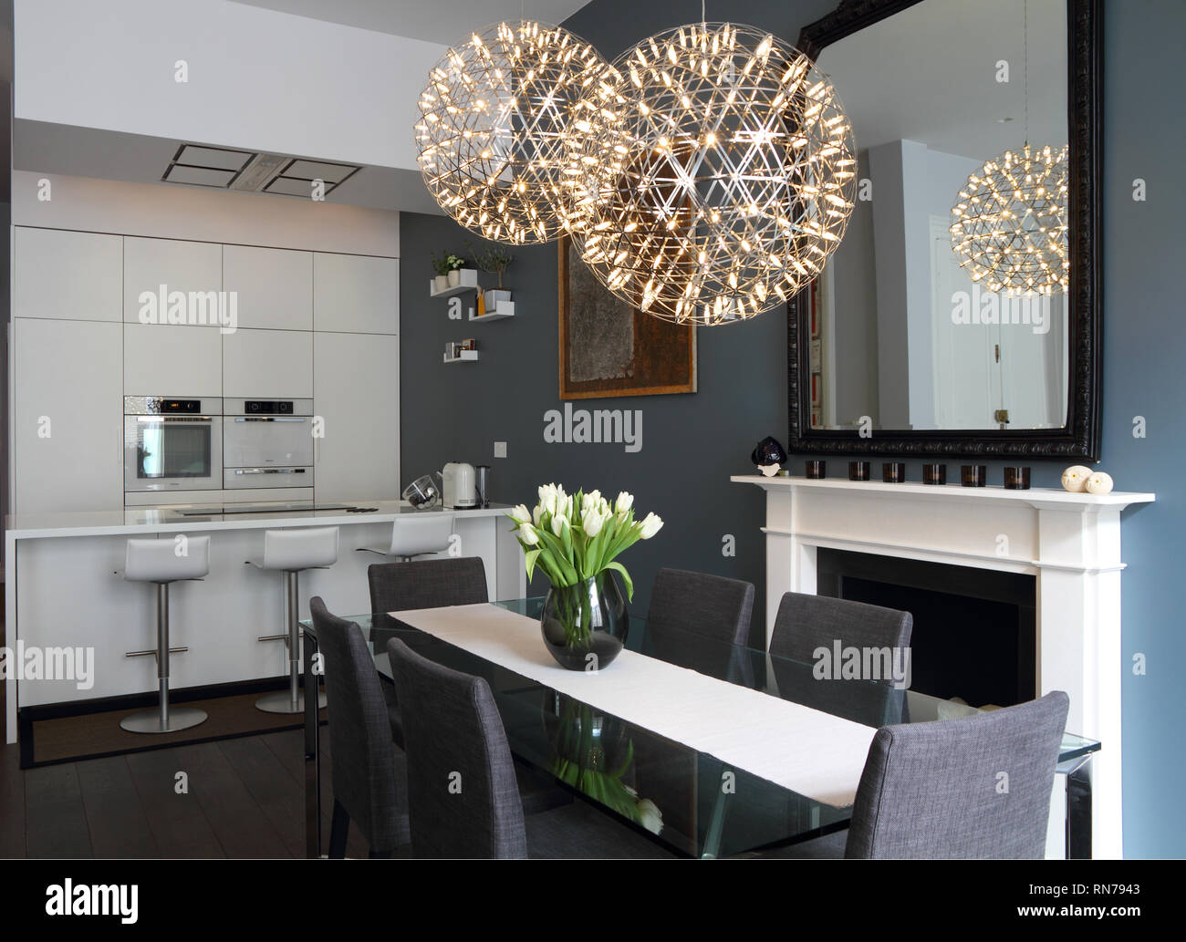 Cuisine-séjour en appartement à Londres Banque D'Images