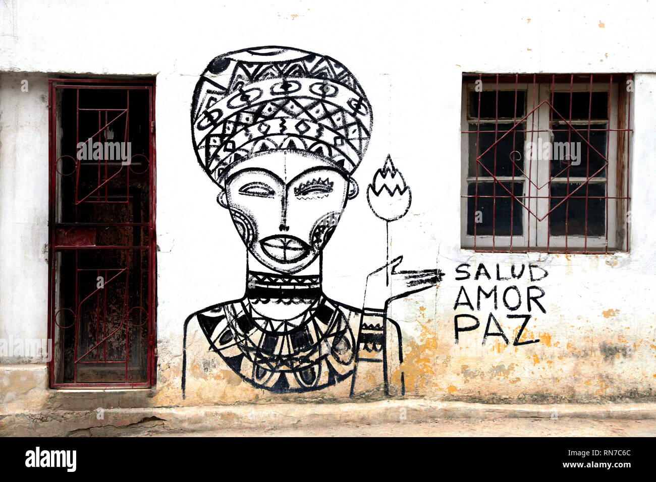 Graffiti sur le mur d'un bâtiment à La Havane, Cuba Banque D'Images