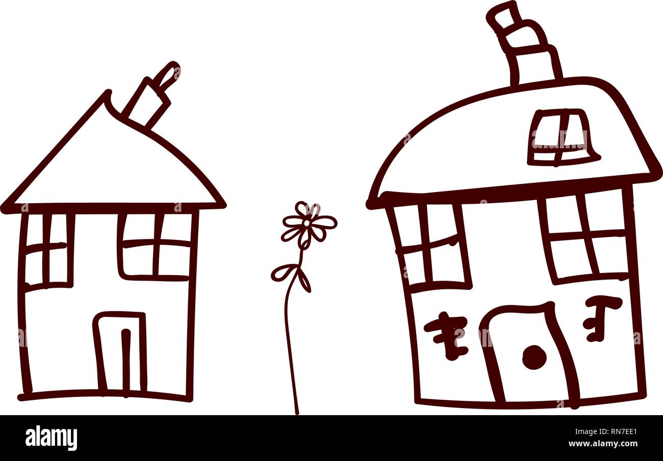 Les enfants issus des maisons et usines dans doodle style. Profilées et isolés. Vector illustration Illustration de Vecteur