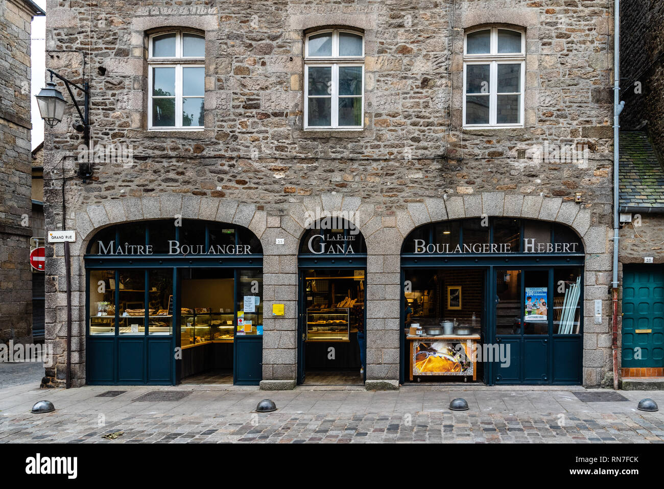 Dinan, France - 24 juillet 2018 : ancienne boulangerie en centre ville de Dinan, Bretagne Banque D'Images