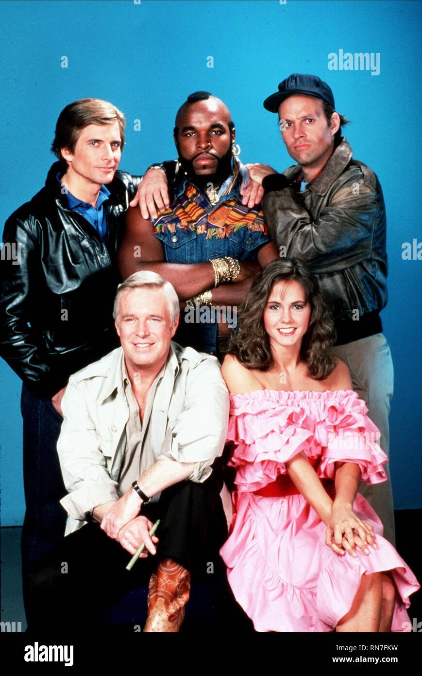 DIRK BENEDICT, GEORGE PEPPARD, M. T (LAWRENCE TUREAUD), Stefanie,DWIGHT SCHULTZ, LE A-Team, 1984 Banque D'Images