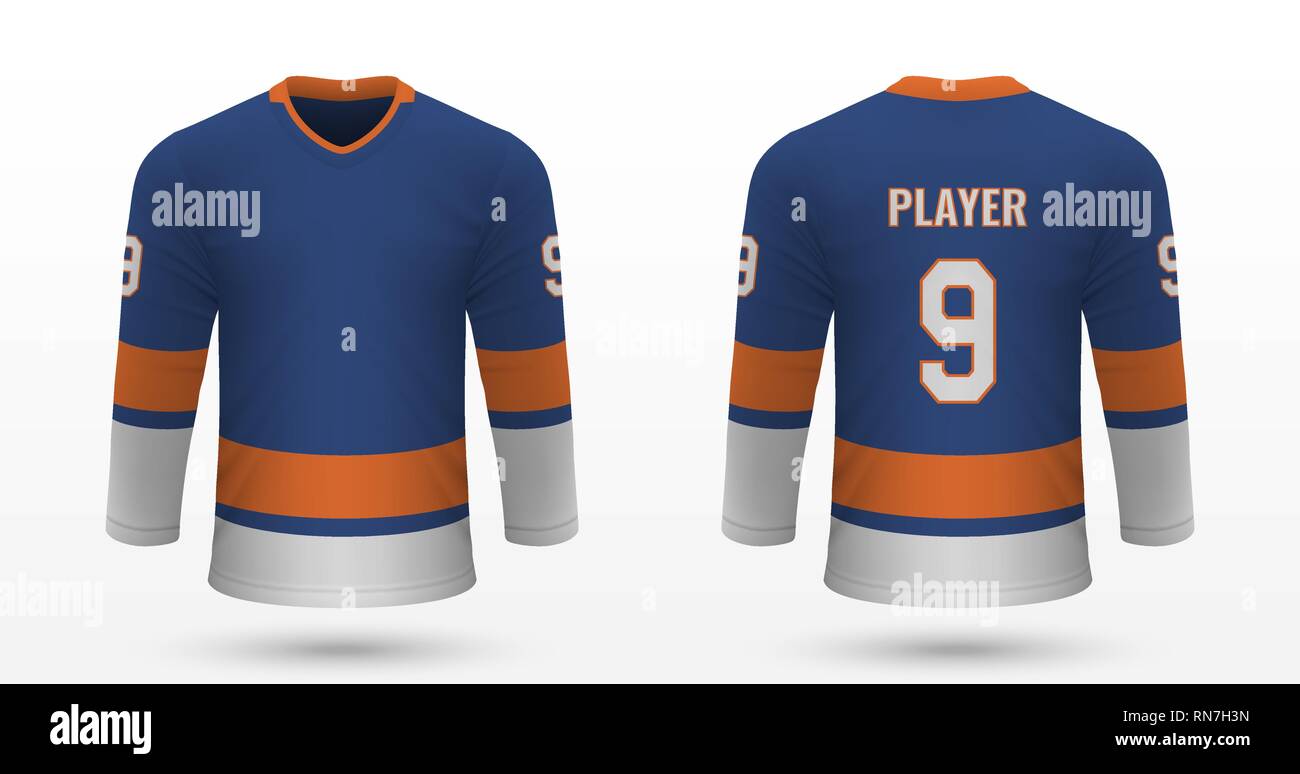 Chemise sport réalistes les Islanders de New York, jersey modèle pour kit de hockey sur glace. Vector illustration Illustration de Vecteur