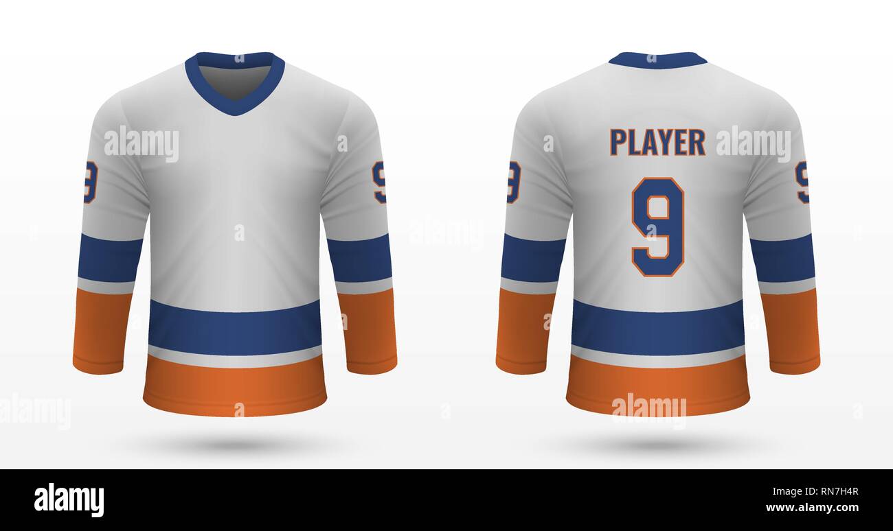 Chemise sport réalistes les Islanders de New York, jersey modèle pour kit de hockey sur glace. Vector illustration Illustration de Vecteur