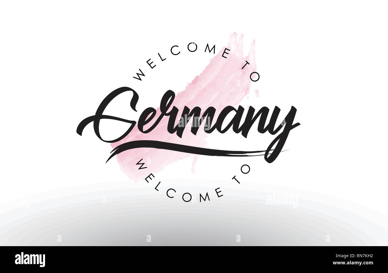 Allemagne Bienvenue à texte avec Aquarelle coup de pinceau Rose Vector Illustration. Illustration de Vecteur