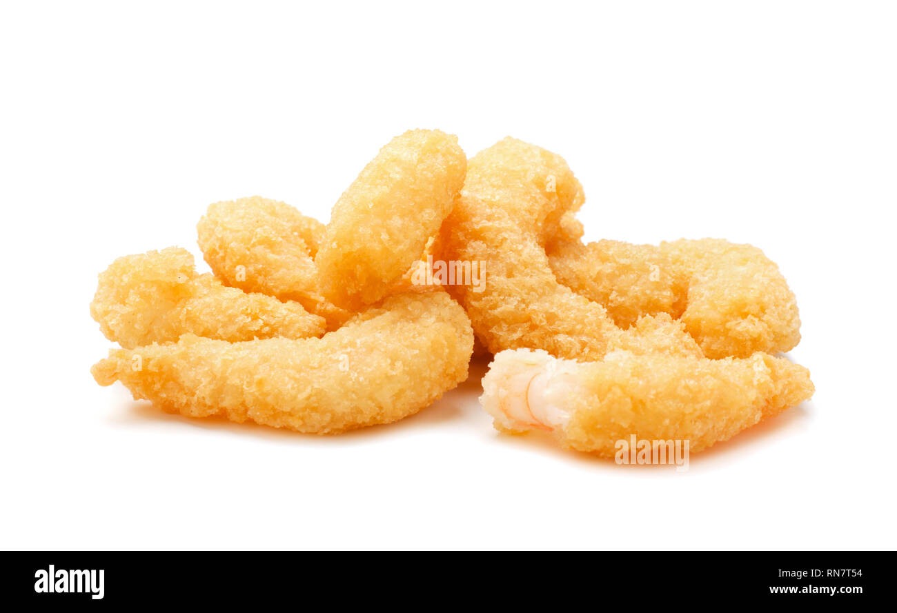Croustillant de la panure croustillante pile miettes crevettes frites isolé sur fond blanc Banque D'Images
