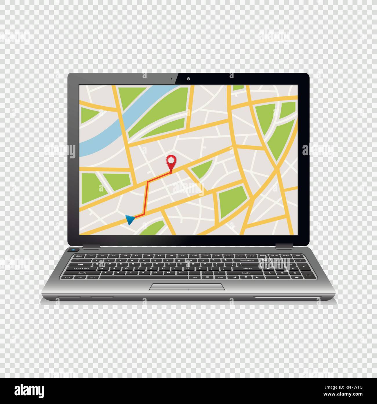 Carte GPS sur l'écran de l'ordinateur portable isolé sur fond transparent  Image Vectorielle Stock - Alamy