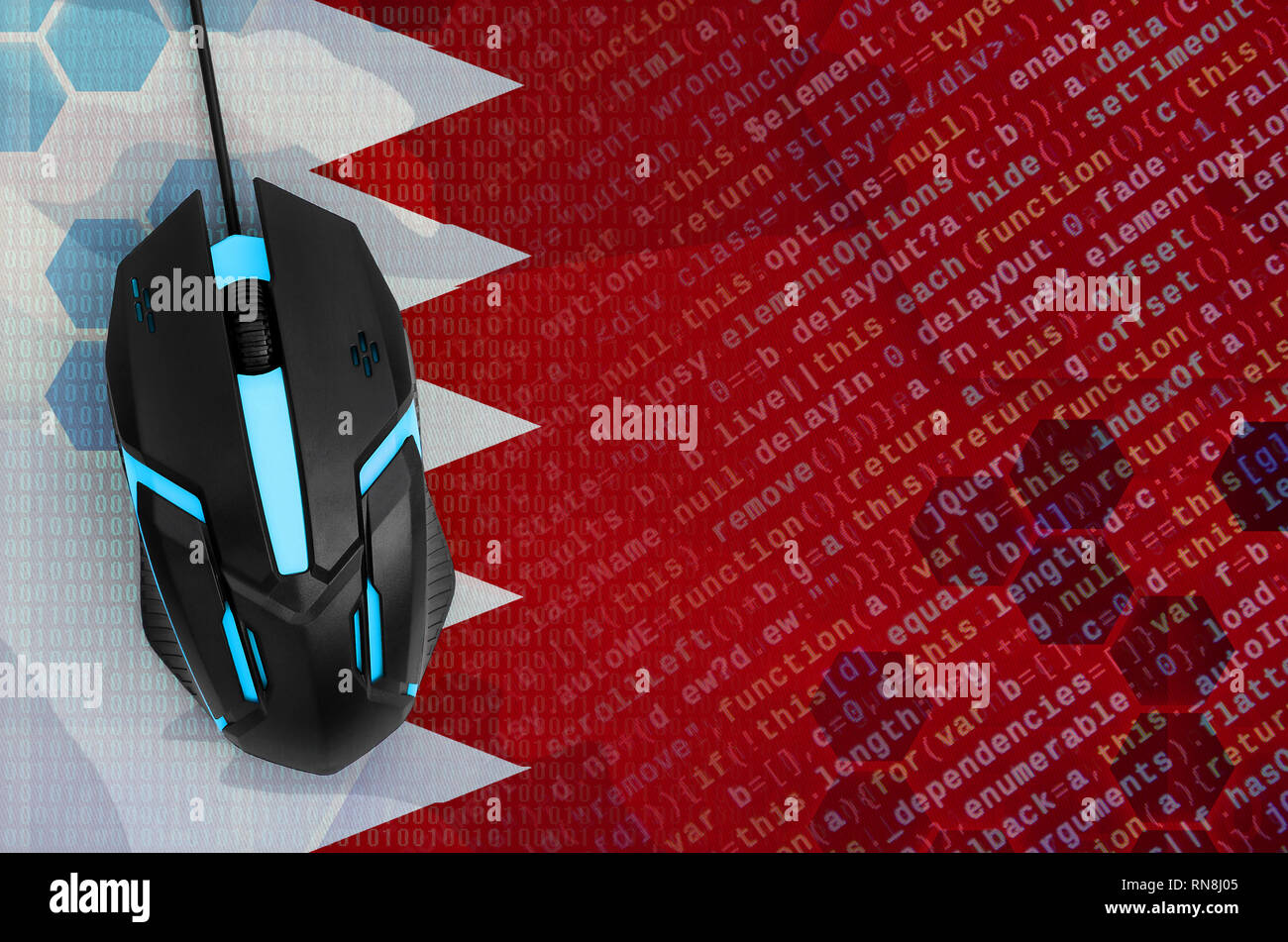 Drapeau de Bahreïn et rétro moderne souris d'ordinateur. Le concept de menace numérique, des actions illégales sur Internet Banque D'Images