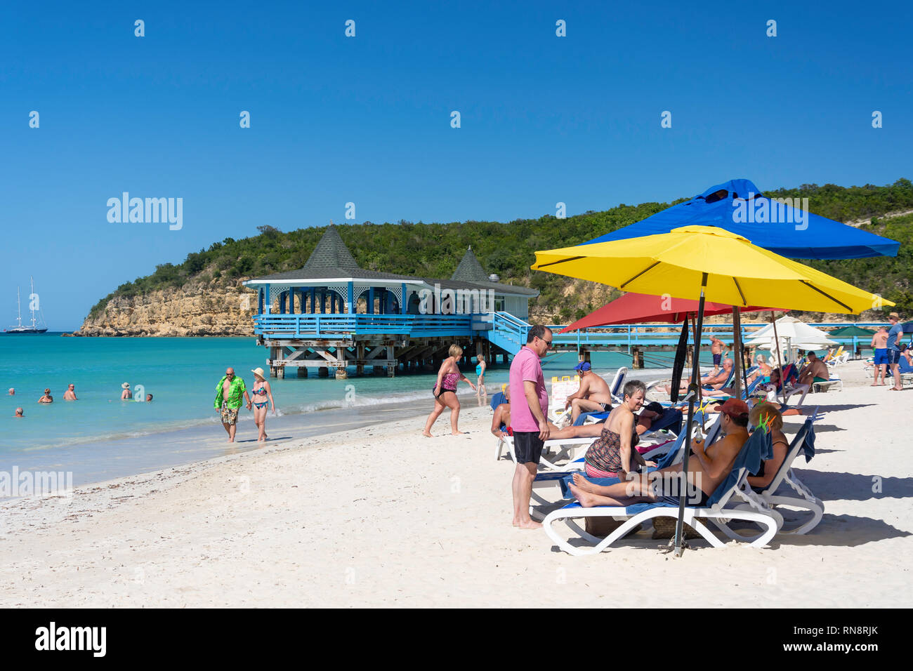 Dickenson Bay Beach, Antigua, Antigua et Barbuda, Lesser Antilles, Caribbean Banque D'Images