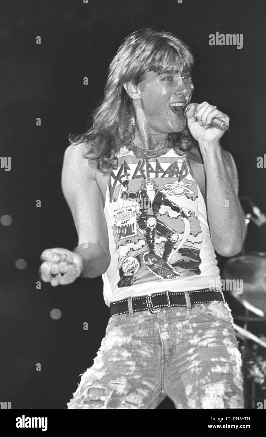 Def Leppard chanteur Joe Elliott est montré sur scène lors d'un concert l'apparence. Banque D'Images