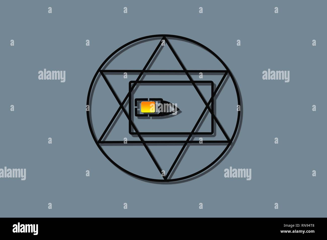 Carte SIM'œil qui voit tout, triangle dans le cercle de l'éternité, symbole maçonnique, symbolisant le Grand Architecte de l'Univers, l'observation de toutes les personnes, gris Banque D'Images
