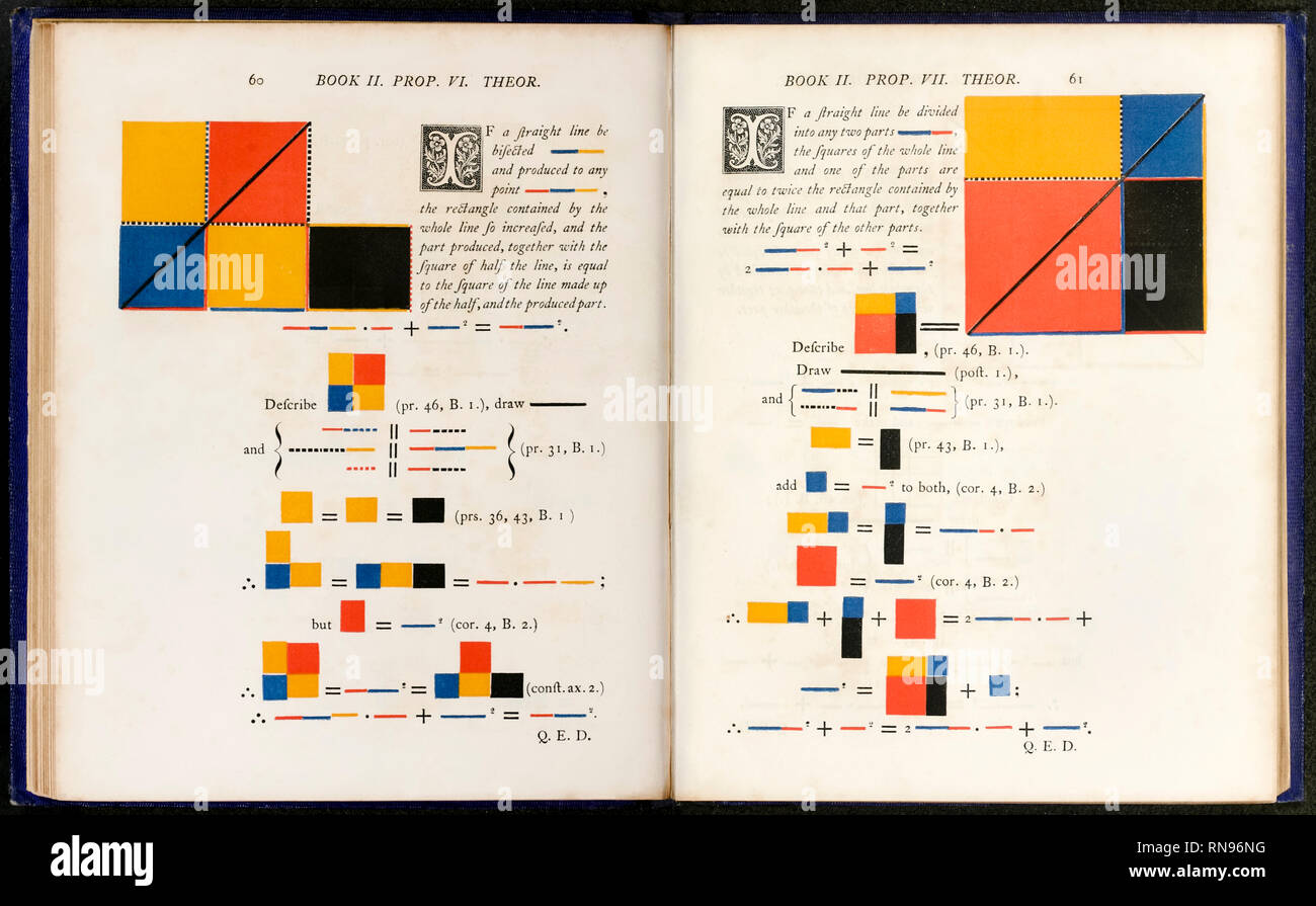 Pages de 'Les six premiers livres des éléments d'Euclide…' par Oliver Byrne (1795-1876) publié en 1847. Banque D'Images