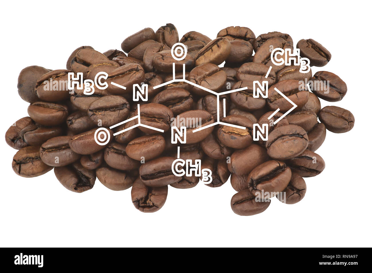 Libre de grains de café et de découper des molécules de caféine régime Banque D'Images