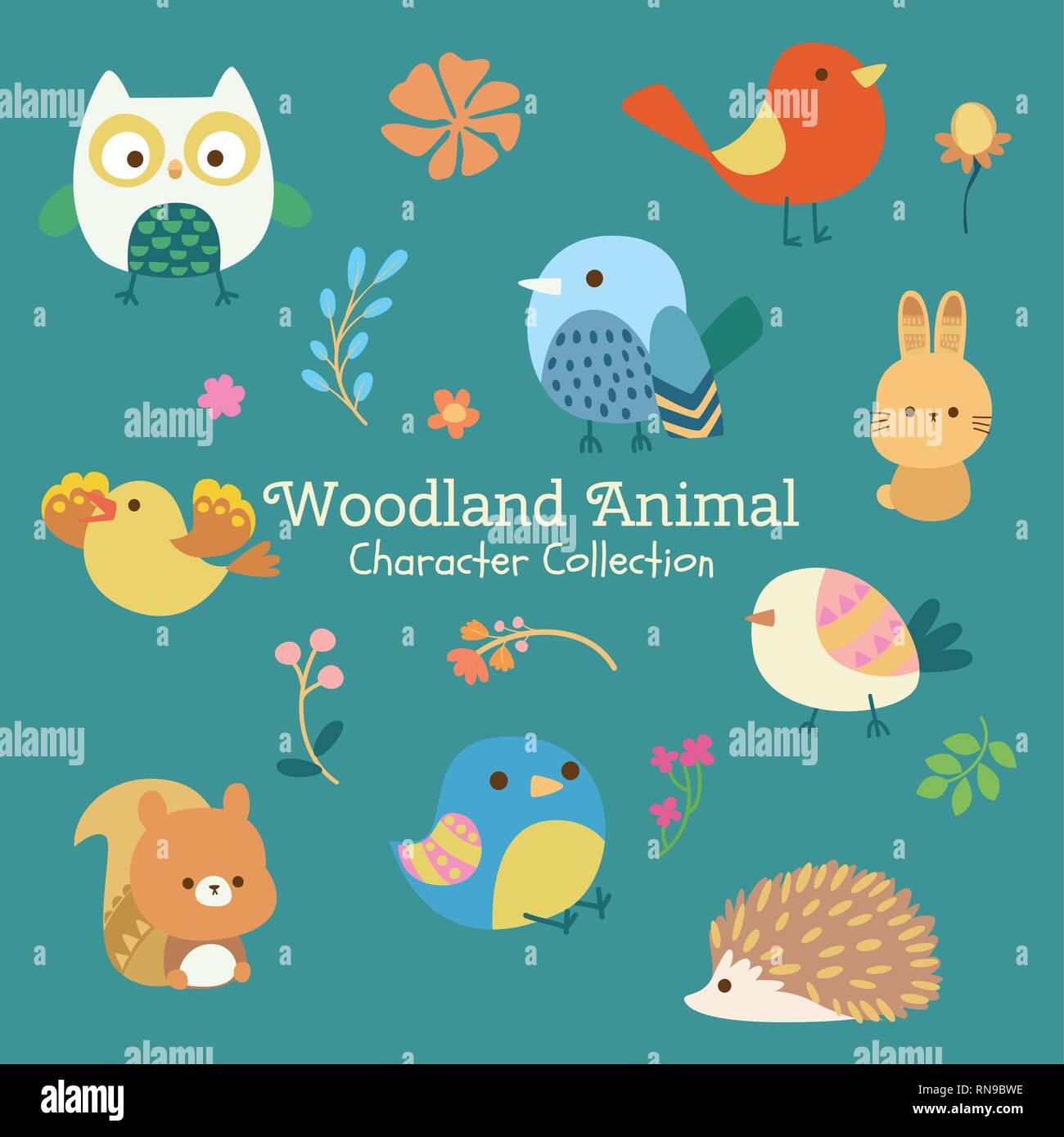 Mignon petit personnage ensemble d'animaux forestiers Illustration de Vecteur