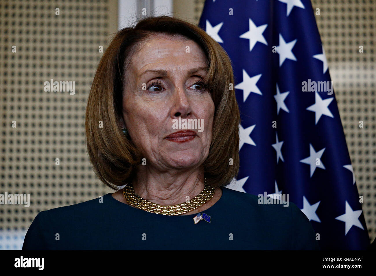 Bruxelles, Belgique. Feb 18, 2019. Président de la Commission européenne, Jean-Claude Juncker a rencontré le président de la Chambre des représentants des Etats-Unis Nancy Pelosi. Credit : ALEXANDROS MICHAILIDIS/Alamy Live News Banque D'Images
