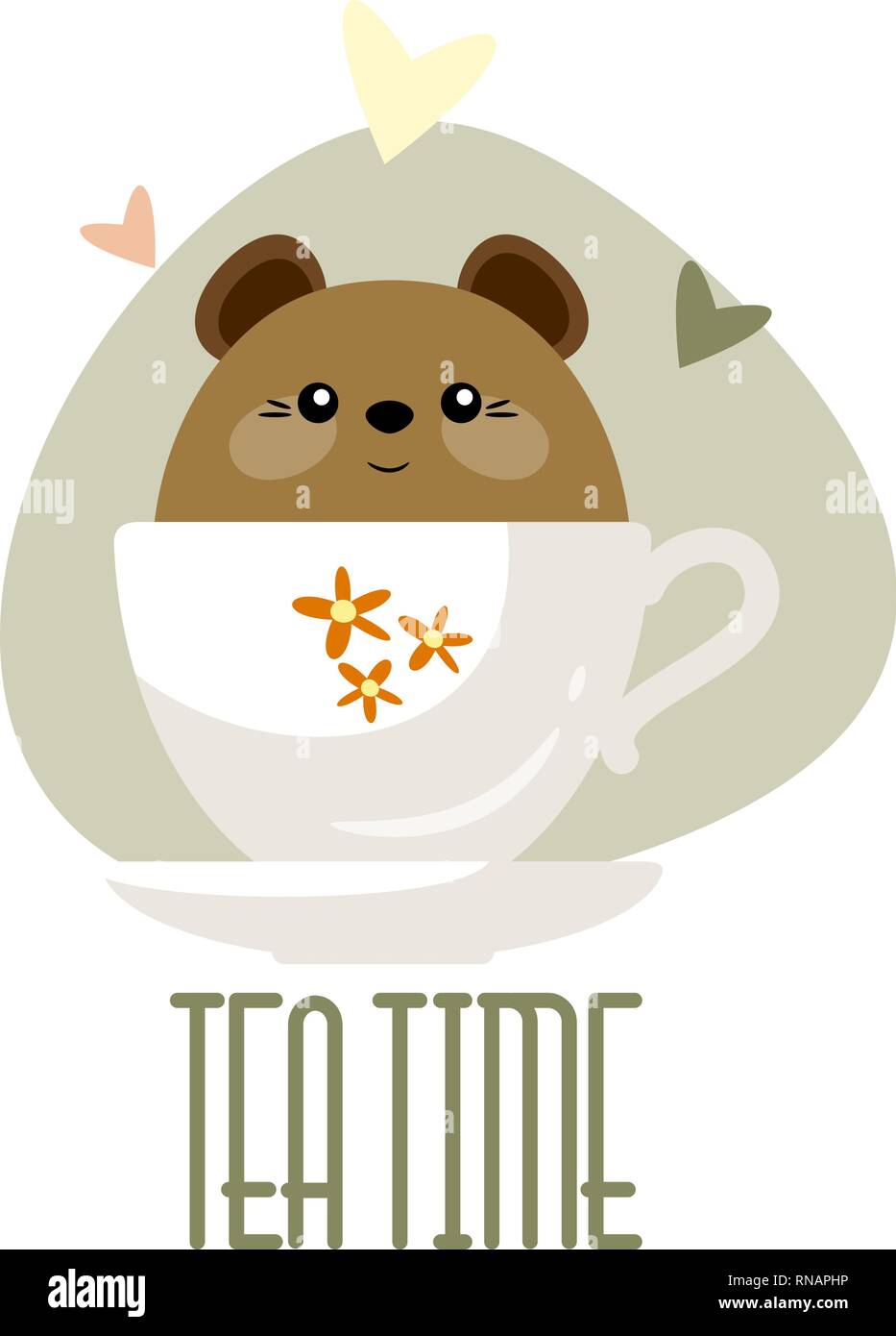 Plateau carte de temps. Mignon petit ours assis dans une tasse. Vector illustration. Eps 10 Illustration de Vecteur