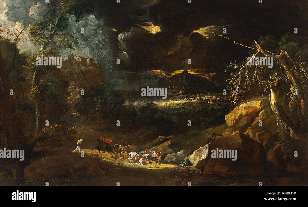 Marco Ricci (Belluno, 1676-Venise, 1730). Paysage avec une tempête (1701). Huile sur toile. 89 x 146 cm. Musée : Musée national Musée Thyssen-Bornemisza, Madrid. Banque D'Images
