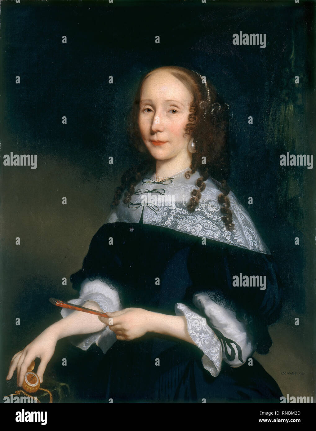 Nicolaes MAES (Dordrecht, 1634 - Amsterdam, 1693). Portrait de femme (1667). Huile sur toile. 91,7 x 72,4 cm. Musée : Musée national Musée Thyssen-Bornemisza, Madrid. Banque D'Images
