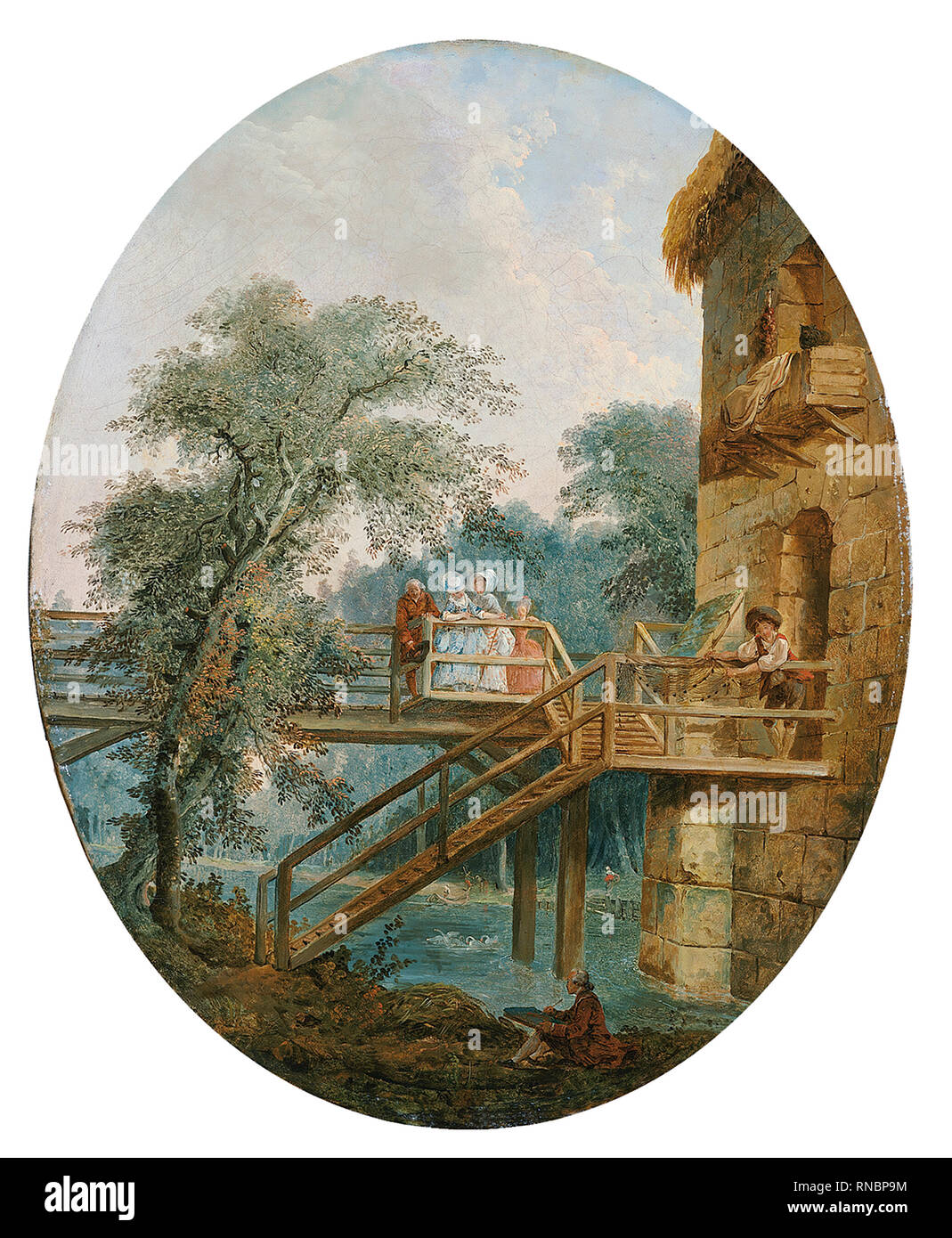 Hubert Robert (Paris, 1733-1808). Le Foot-Bridge (ca. 1775). Huile sur toile. 59 x 47 cm. Musée : Musée national Musée Thyssen-Bornemisza, Madrid. Banque D'Images