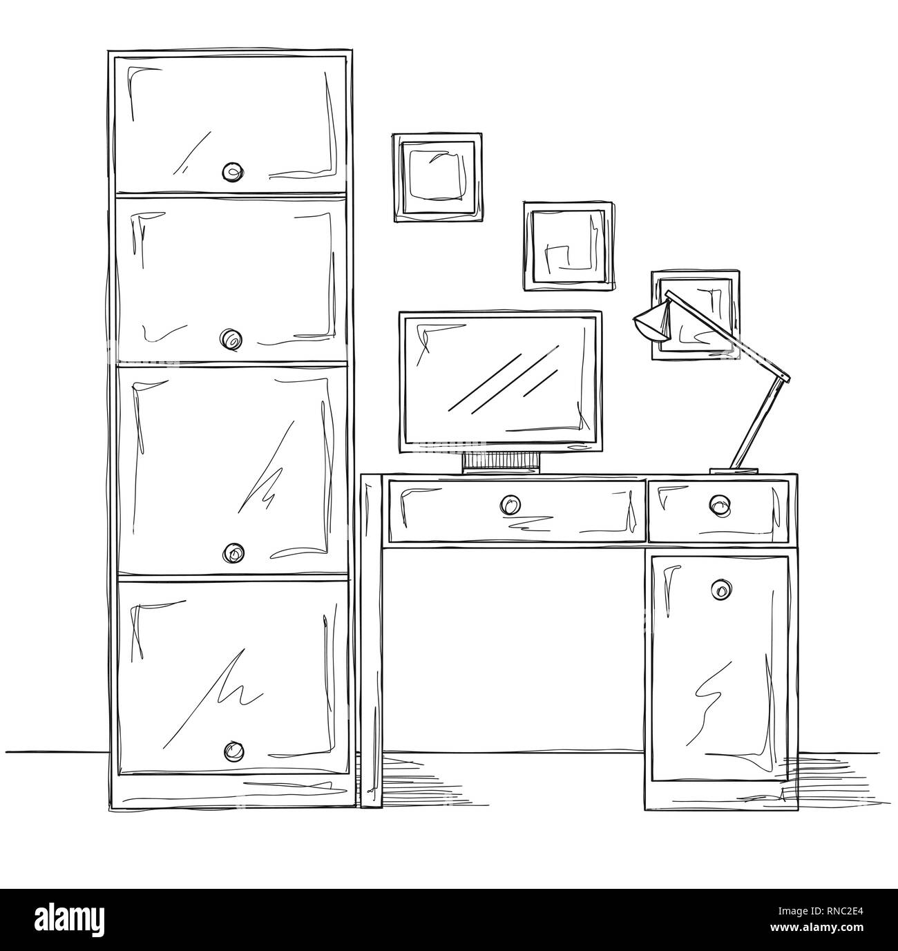 Croquis de la chambre. Chaise de bureau, bureau, divers objets sur la  table. L'espace de dessin. Vector illustration Image Vectorielle Stock -  Alamy