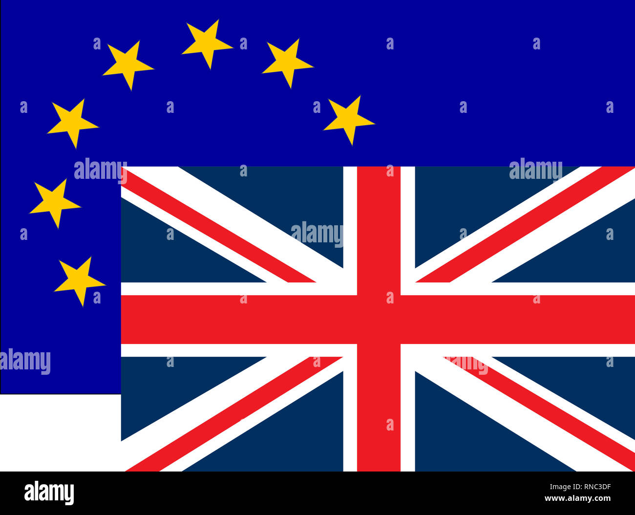 Concept Brexit Illustration - l'économie britannique après Brexit traiter symbolisée par le drapeau de l'UE et de l'Angleterre drapeau Banque D'Images