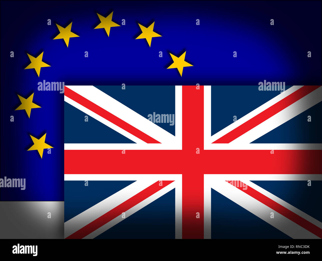 Concept Brexit Illustration - l'économie britannique après Brexit traiter symbolisée par le drapeau de l'UE et de l'Angleterre drapeau Banque D'Images