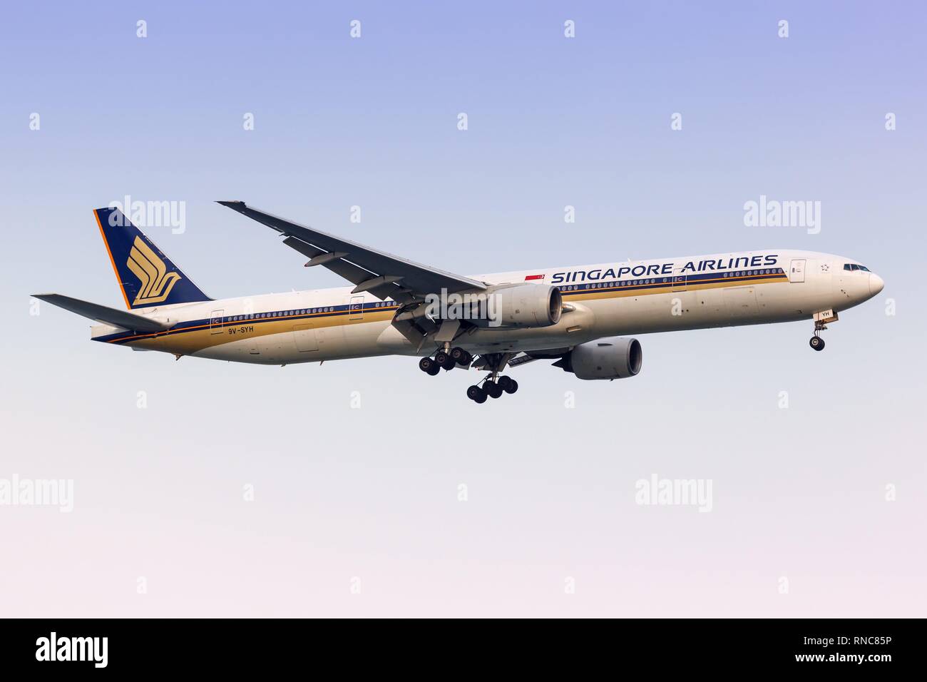 Singapour, Singapour - 29. Janvier 2018 : Singapore Airlines Boeing 777 à l'aéroport Changi de Singapour (SIN) à Singapour. Dans le monde d'utilisation | Banque D'Images