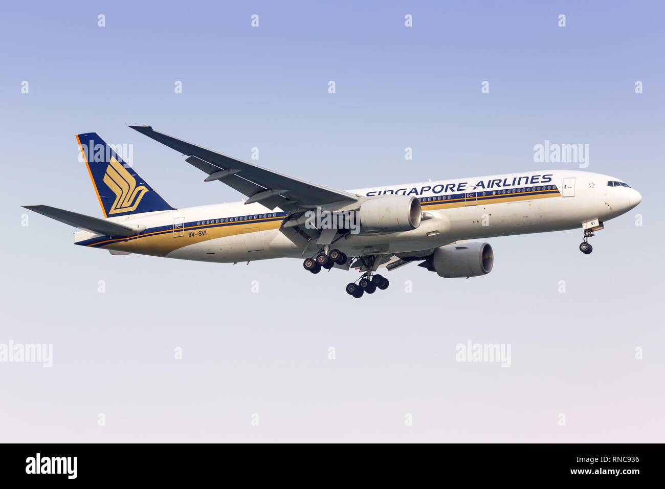 Singapour, Singapour - 29. Janvier 2018 : Singapore Airlines Boeing 777 à l'aéroport Changi de Singapour (SIN) à Singapour. Dans le monde d'utilisation | Banque D'Images
