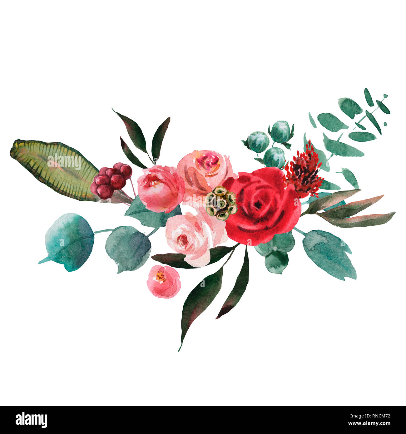 Suite nuptiale mariage bouquet rustique. rouge et ornement fleurs rose et vert Banque D'Images