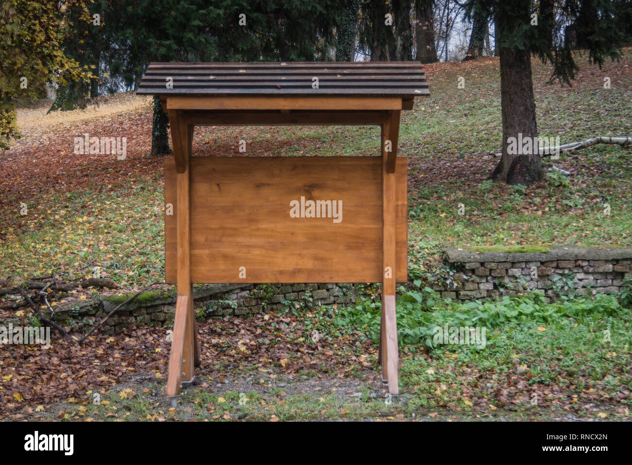 Le conseil d'information fait de bois dans le parc, vide Banque D'Images