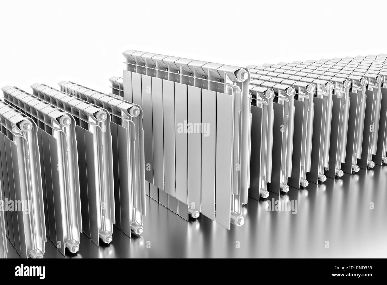 Le rendu 3D. Radiateurs de chauffage central avec de nombreuses sections. Banque D'Images