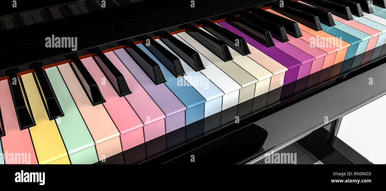 Clavier coloré de piano droit rendu 3D Banque D'Images