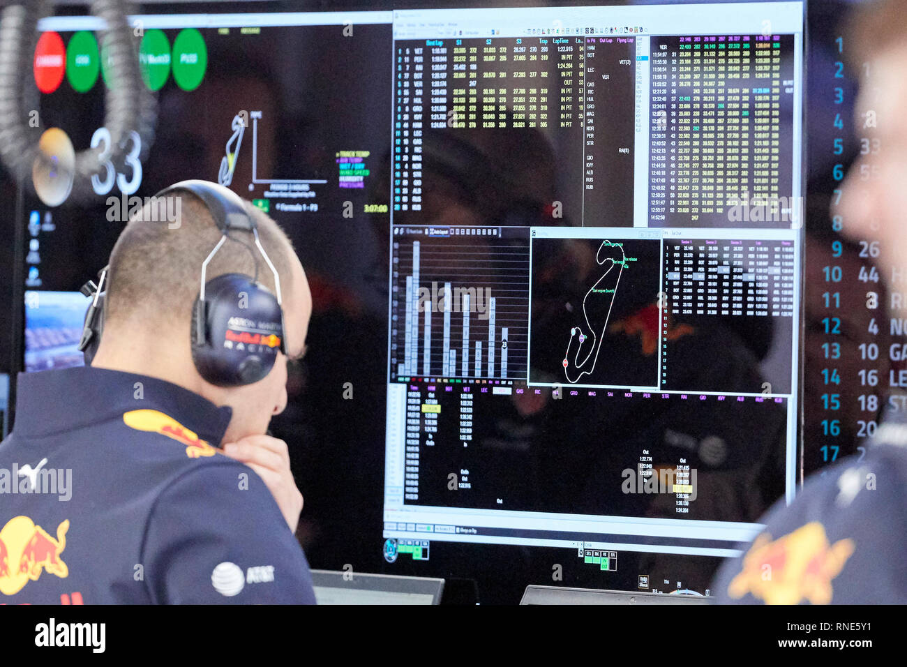 Barcelone, Espagne. Feb 18, 2019. L'équipe Red Bull sont vus au cours de l'hiver jours d'essai sur le circuit de Catalunya à Montmelo (Catalogne). Credit : SOPA/Alamy Images Limited Live News Banque D'Images