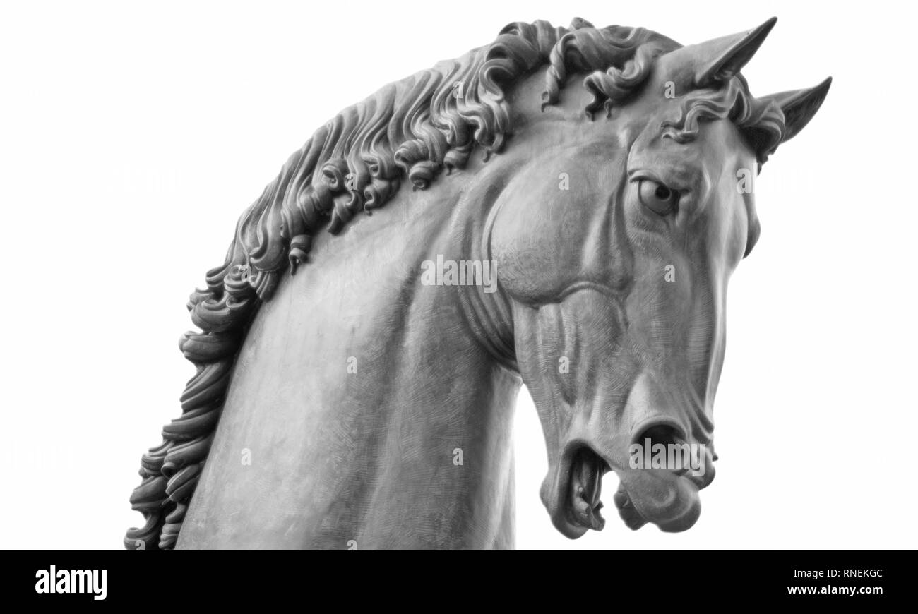 Tête de cheval. Leonardo's Horse est un monument équestre à Francesco Sforza, conçu par Leonardo da Vinci Banque D'Images