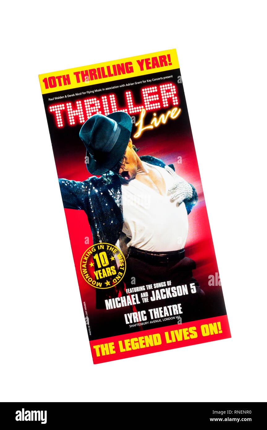Dépliant promotionnel pour Thriller Live, un concert avec la musique de revue des Jackson 5 et de Michael Jackson. Au Lyric Theatre. Banque D'Images