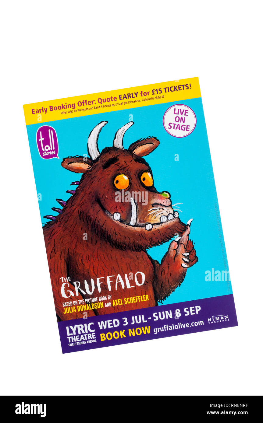 Dépliant promotionnel pour The Gruffalo, au Lyric Theatre. Basé sur le livre de Julia Donaldson et Axel Scheffler. Banque D'Images