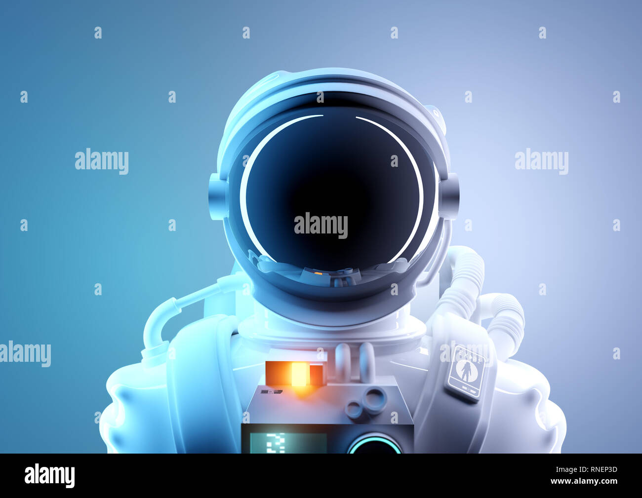 Future exploration de l'espace. Un portrait d'un astronaute adultes dans une combinaison spatiale futuriste et de protection. 3D illustration. Banque D'Images