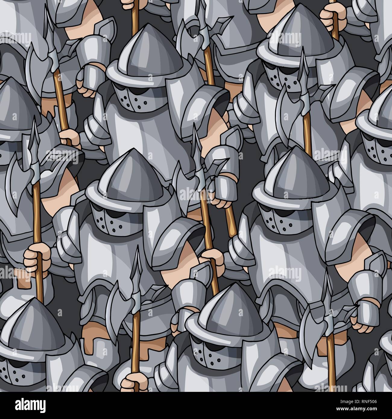Armored médiéval knights formation hand drawn seamless pattern, armes de guerriers Illustration de Vecteur