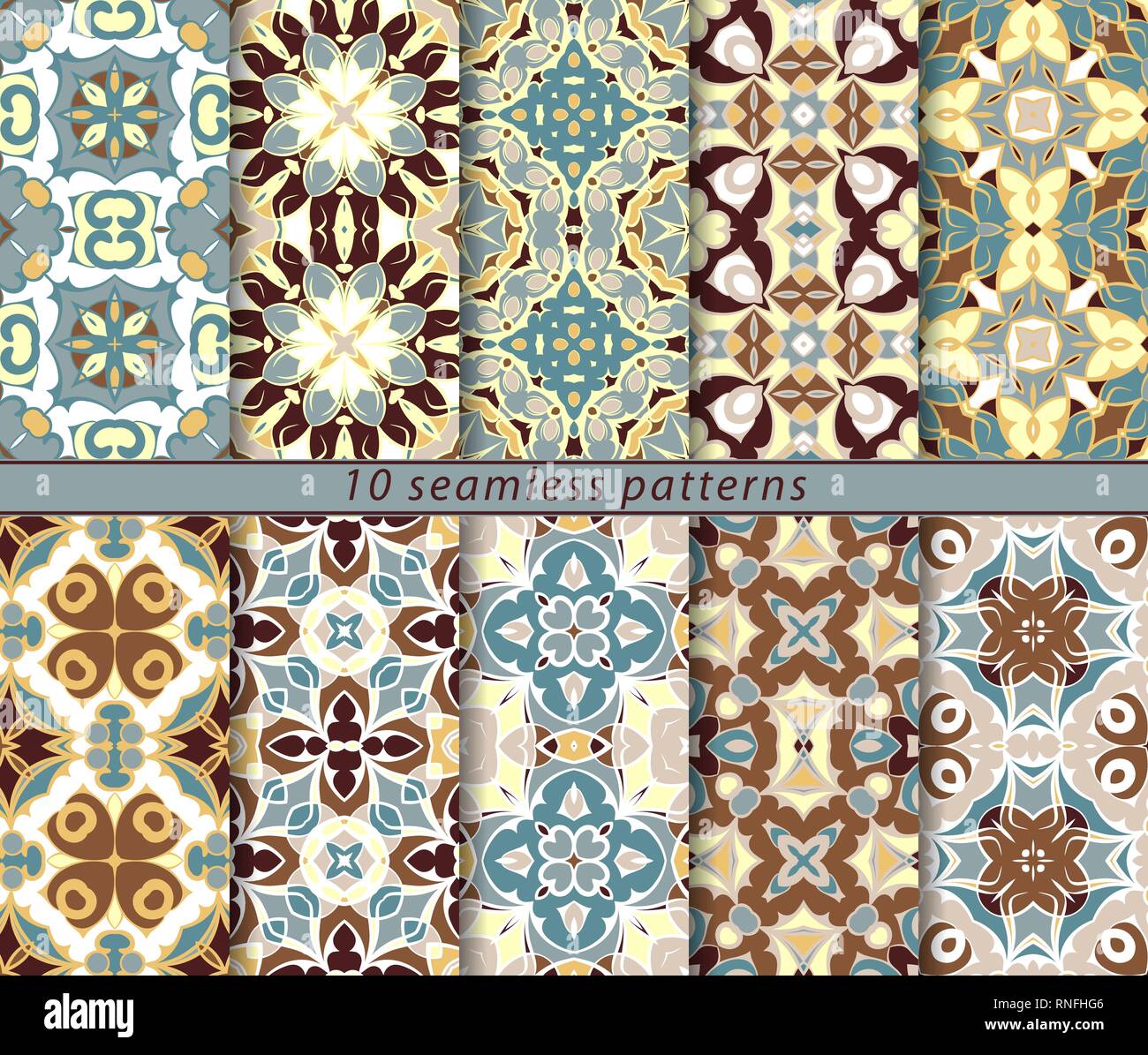 Vector set de dix motifs abstraits sans couture. Éléments de conception et de décoration pour l'industrie textile, des couvertures de livre, de la fabrication, de l'écran, imprimer, papier cadeau. Illustration de Vecteur