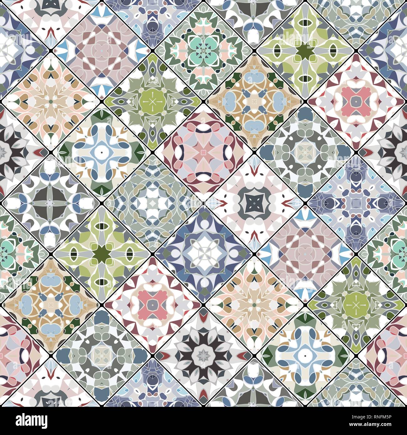 Résumé des tendances dans l'ensemble de la mosaïque. Morceaux carrés dans un style oriental. Vector illustration. Idéal pour l'impression sur tissu ou papier. Illustration de Vecteur