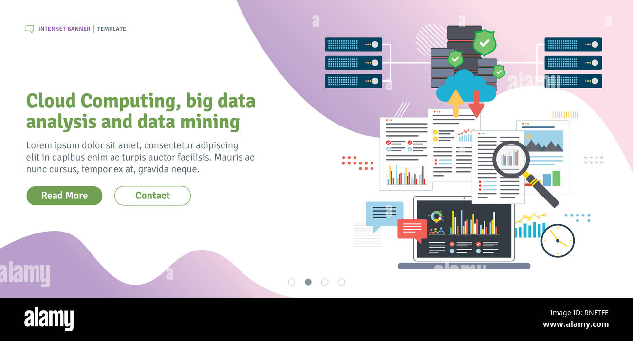 Cloud Computing, big data et analyse de l'exploration des données. Pour accéder aux données de l'ordinateur portable ordinateurs cloud. Réseau de données et de business intelligence. Modèle plat f Banque D'Images