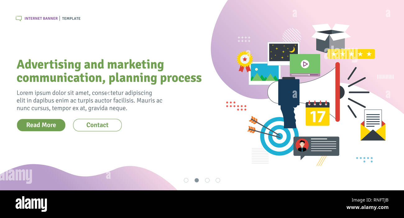 Icônes de publicité et de communication marketing, processus de planification. Entreprise de marketing, d'analyse et de la stratégie dans les réseaux sociaux et les médias sociaux. Télévision Banque D'Images